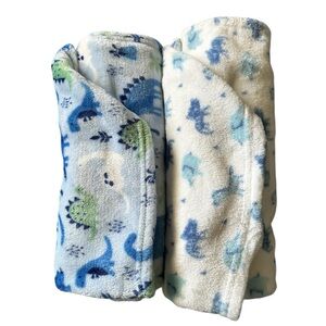 Dinosaur Print Baby Blanket Set of 2- Blue and White